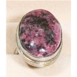 RHODINITE STONE RING SET IN .925 SILVER SIZE 6.