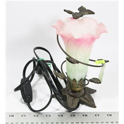 DECORATIVE LILY LAMP IN BRASS WITH BUTTERFLY.