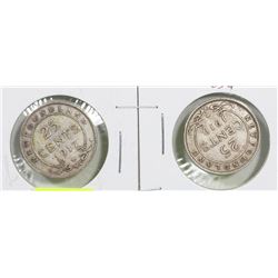 1917 & 1919 NEWFOUNDLAND 25 CENT COINS.