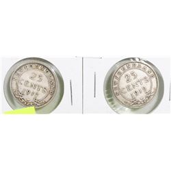 1917 & 1919 NEWFOUNDLAND 25 CENT COINS.