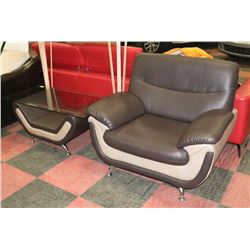 TWO TONE LEATHERETTE CHAIR WITH MATCHING COFFEE