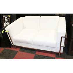 WHITE LEATHER LOVE SEAT W/CHROME