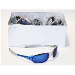 SILVER AND BLUE OAKLEY STYLED SUNGLASSES WITH BLUE