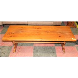 WOOD BENCH STYLE COFFEE TABLE, 54"X21"X16".