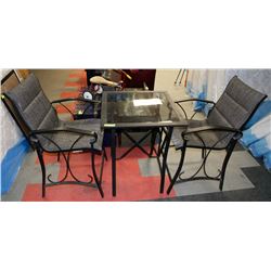 BAR HEIGHT GLASS AND METAL TABLE WITH  2 MATCHING