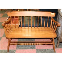 WOODEN 2 SEATER HALLWAY BENCH.
