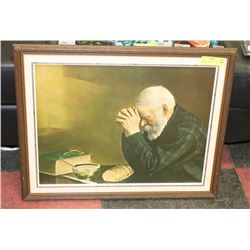 FRAMED MAN PRAYING PAINTING PRINT.