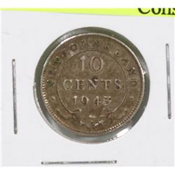 1943C NEWFOUNDLAND GEORGE VII SILVER 10 CENT COIN