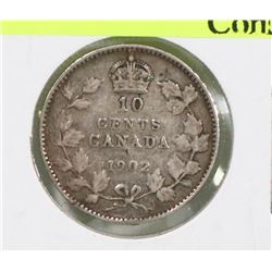 1902 CANADA EDWARD VII SILVER 10 CENT COIN