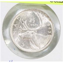 UNCIRCULATED 1943 WWII GEORGE VI 25 CENT COIN