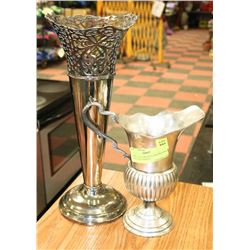 PAIR OF SILVER STYLE DECORATIVE VASE AND CHALICE.