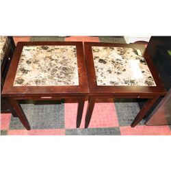 SET OF 2 ESTATE WOOD FAUX MARBLE SIDE