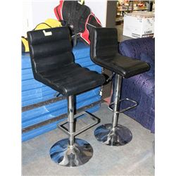 SET OF 2 BLACK LEATHER PADDED BAR STOOLS