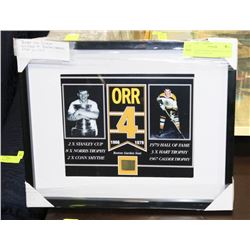 FRAMED BOBBY ORR DISPLAY WITH PIECE OF BOSTON