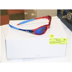 RED AND BLUE OAKLEY STYLED SUNGLASSES WITH BLUE