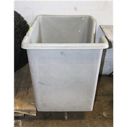 RUBBER BUCKET ON CASTERS 28" X 41" X 32" DEPTH.