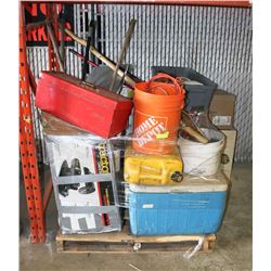 ESTATE PALLET INCL PROPANE TANKS, STOVE, TOOLS &