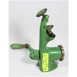 VINTAGE ENAMELED MEAT GRINDER.