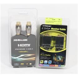 NEW HDMILABS HDMI 6FT CABLE & XTREME 6FT SVGA
