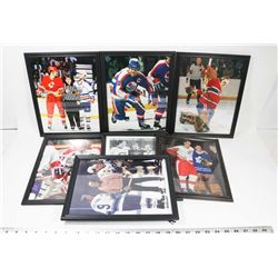 LOT OF 7 FRAMED HOCKEY PICTURES INCL G. HOWE, ROY,