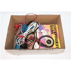 53) BOX WITH COMPRESSION TESTER AND MORE.