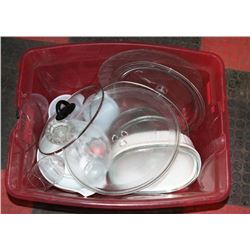 GLASS BAKEWARE TOTE INCL PYREX, CORNINGWARE.