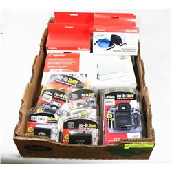 FLAT OF PHOTOGRAPHY ACCESSORIES, CANNON AND MORE