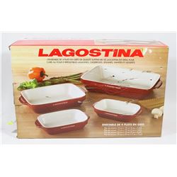 LAGOSTINA 4PC STONEWARE BAKING SET.