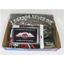 NEW HARLEY DAVIDSON FLAG AND BIKER METAL SIGN.