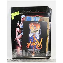 LOT OF 7 TIN SIGNS INCLUDING HARLEY DAVIDSON.