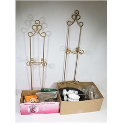 PINK AND BROWN BOX OF ESTATE MISC. INCLUDING