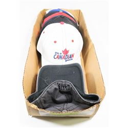 BOX OF 8 HATS INCL OILERS.