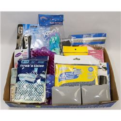 FLAT OF CLEANING ACCESSORIES, PERSONAL GROOMING,