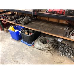 2 BINS OF ASSORTED PARTS, TOOLS, HARDWARE, ROPE & MORE