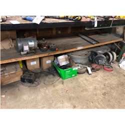 LOT OF ASSORTED HEAVY DUTY CASTERS, BATTERY CHARGER, RIMS & MORE