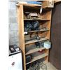 Image 1 : WOODEN SHELF WITH CONTENTS INCLUDING: BATTERIES, HARDWARE, WELDING CABLE & MORE