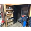 Image 1 : WOODEN STORAGE CABINET WITH CONTENTS INCLUDING: TOOLS, HARDWARE & MORE