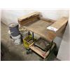 Image 1 : WOODEN METAL WORK CART WITH ASSORTED PAINT & CONVEYOR ROLLERS