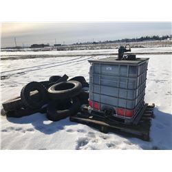 LARGE CAPACITY 1000L FLUID CONTAINER WITH BUILT-IN DRILL MIXER & ASSORTED TIRES