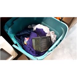 TOTE OF HEATER AND CLOTHES