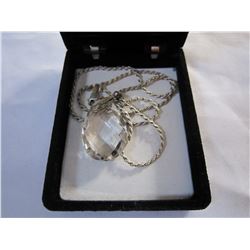 STERLING SILVER ROPE CHAIN W/ CRYSTAL PENDANT