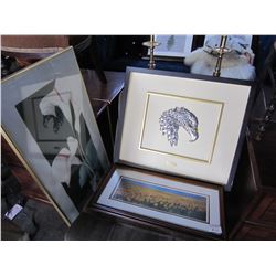 2 PRINTS AND EAGLE SCULPTURE