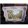 Image 1 : 47" X 50" LARGE WHITE GUILDED FRAME COUNTRY SCENE PRINT