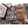 Image 2 : COLLECTOR SPOONS ON WOOD RACK AND 4 SPOONS IN CASE, LAMOGE PLATE, AND PRINT OF ABSTRACT FLOWERS