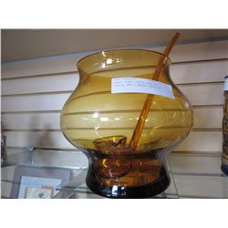 AMBER GLASS PUNCH BOWL W/ LADLE