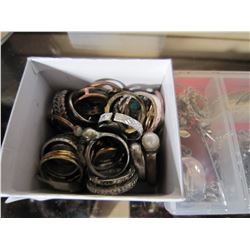 CASE OF ESTATE PENDANTS AND SMALL BOX OF RINGS