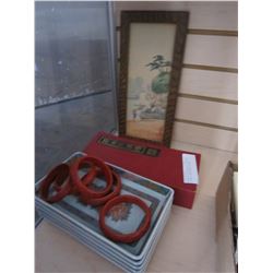 BANGLES, EASTERN MINI DIVIDER, DISHES, AND FRAMED PICTURE