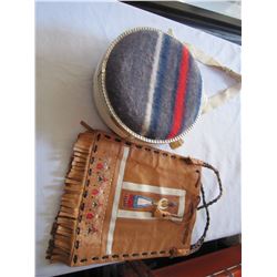 VINTAGE CANTEEN AND LEATHER TOOLED RUSSIAN BAG