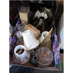 2 TRAYS OF CHESS PIECES, CRYSTAL, LEADED GLASS, BRASS WARE