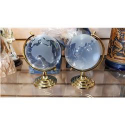 2 REVOLVING SOLID WORLD GLASS GLOBES ON STANDS